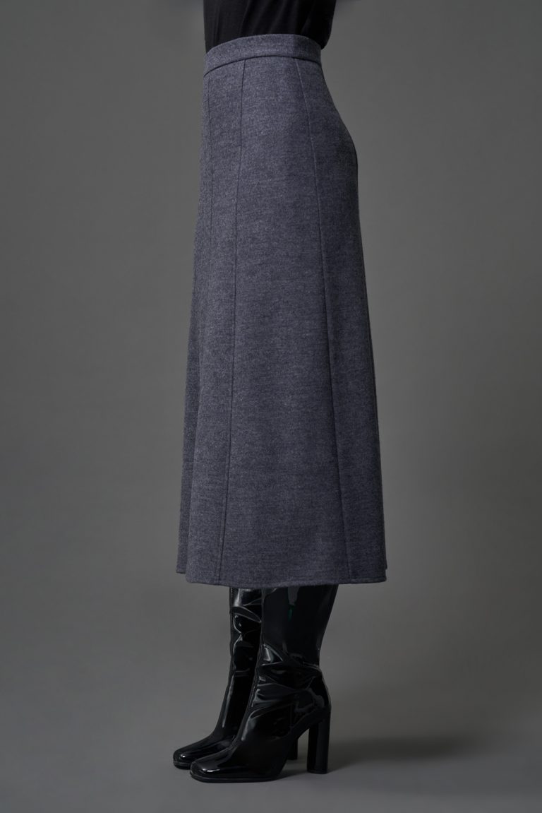Mizalle Yün Dokulu Uzun Gri Kaşe Etek - Mizalle