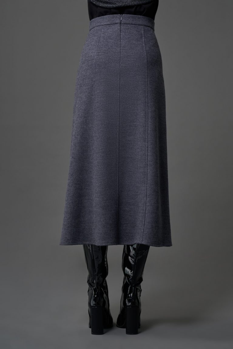 Mizalle Yün Dokulu Uzun Gri Kaşe Etek - Mizalle