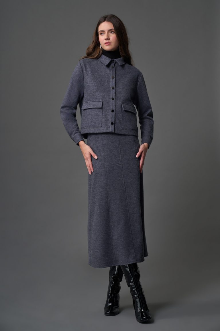 Mizalle Yün Keçe Dokulu Kapaklı Cepli Gri Gömlek Ceket - Mizalle