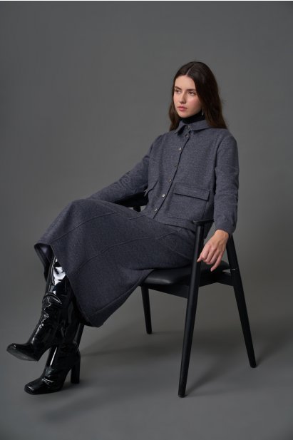 Mizalle Yün Keçe Dokulu Kapaklı Cepli Gri Gömlek Ceket - Mizalle