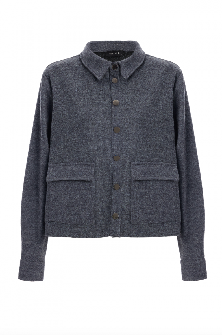 Mizalle Yün Keçe Dokulu Kapaklı Cepli Gri Gömlek Ceket - Mizalle