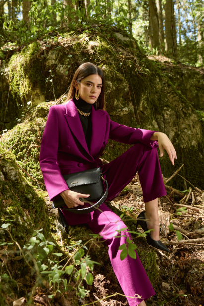 Mizalle Mürdüm Rengi Keçe Dokulu Smokin Kesim Ceket - Mizalle