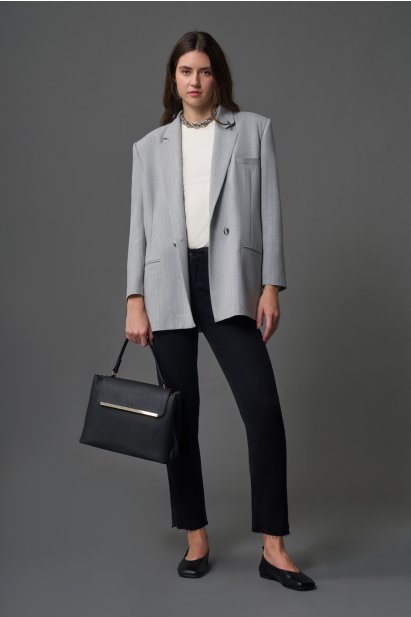 Mizalle Dar Kesim Kesik Paçalı Mom Fit Antrasit Denim Pantolon - Mizalle