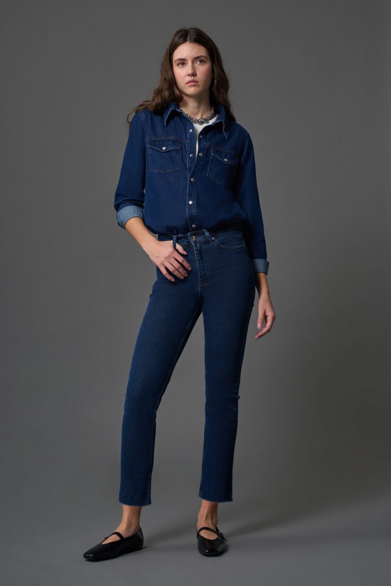 Mizalle Dar Kesim Kesik Paçalı Mom Fit İndigo Mavi Denim Pantolon - Mizalle