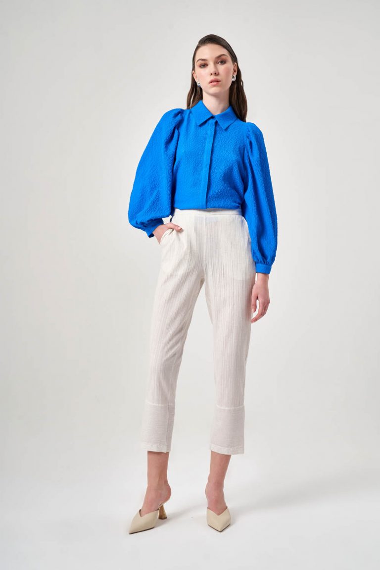 Mizalle Keten Dokulu Kırçıllı Bej Rengi Pantolon - Mizalle