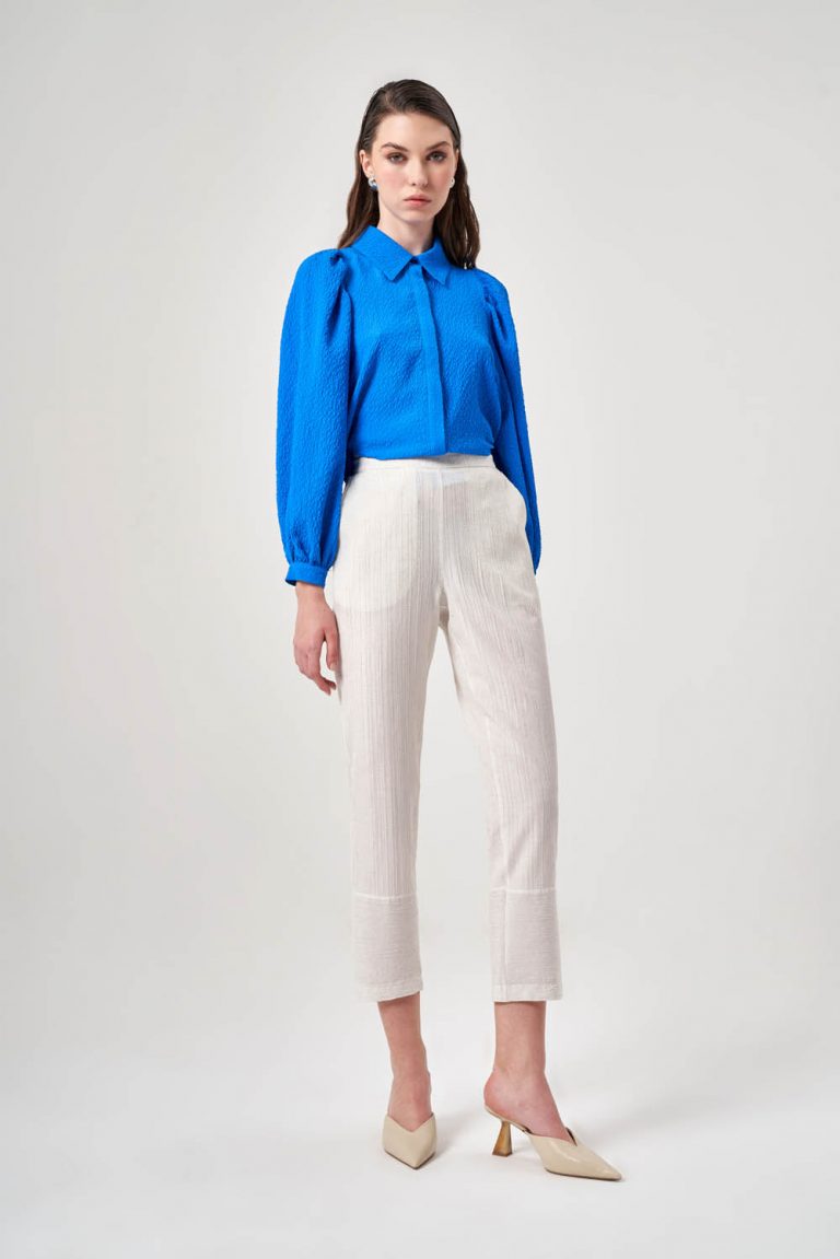 Mizalle Keten Dokulu Kırçıllı Bej Rengi Pantolon - Mizalle