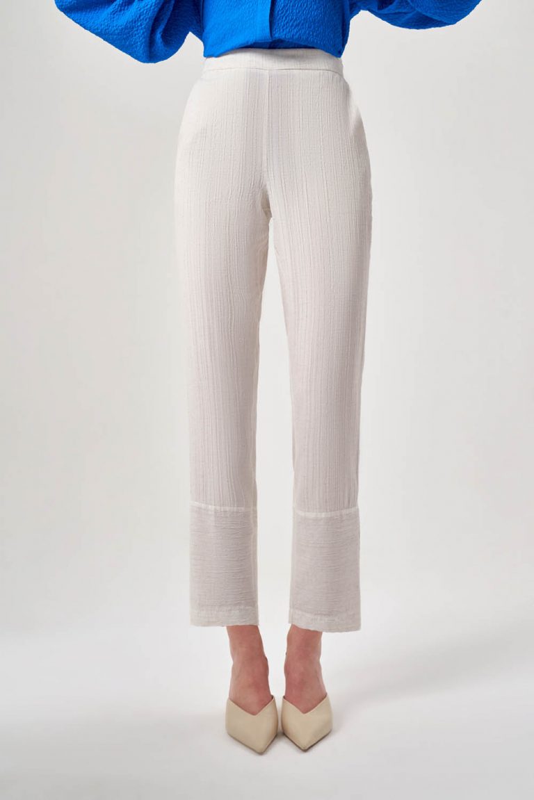 Mizalle Keten Dokulu Kırçıllı Bej Rengi Pantolon - Mizalle