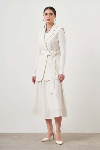 Keten Doku Pile Ekru Etek - Mizalle