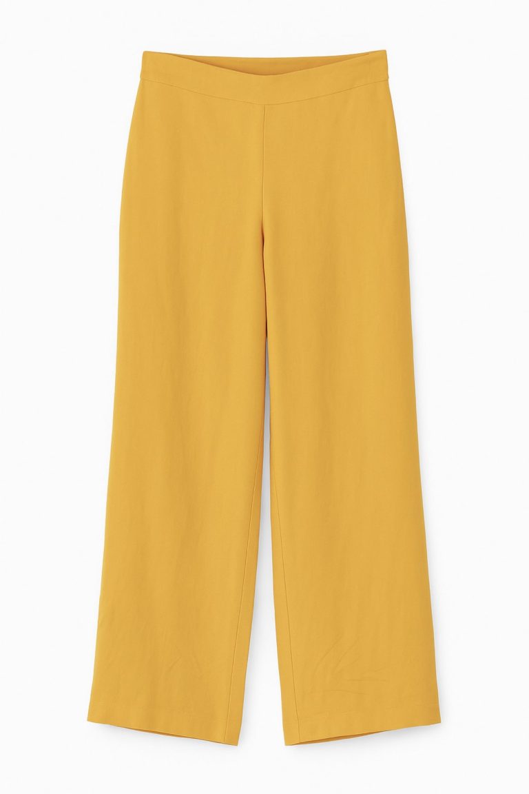 Mizalle Keten Dokulu Geniş Paça Sarı Rahat Pantolon - Mizalle