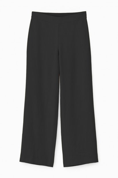 Mizalle Keten Dokulu Geniş Paça Siyah Rahat Pantolon - Mizalle