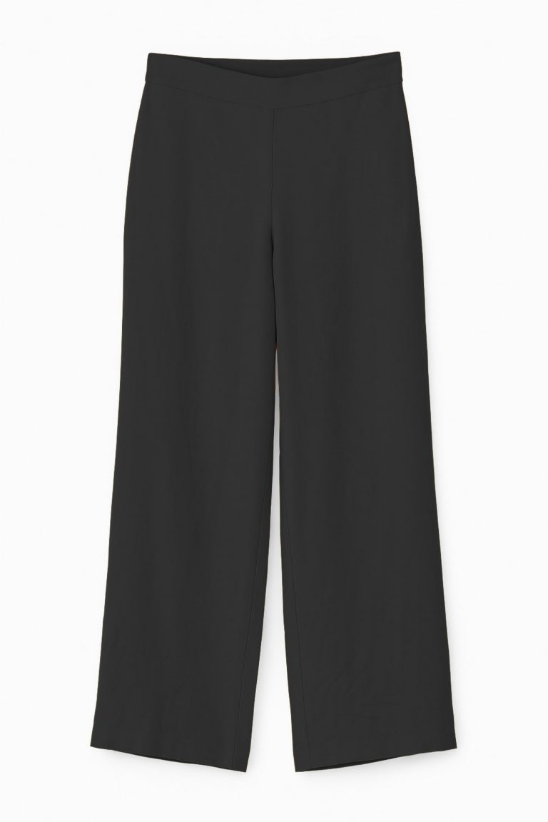 Mizalle Keten Dokulu Geniş Paça Siyah Rahat Pantolon - Mizalle