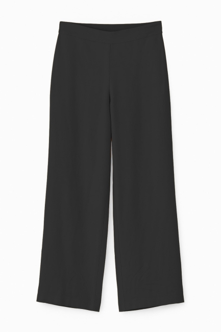 Mizalle - Mizalle Keten Dokulu Geniş Paça Siyah Rahat Pantolon