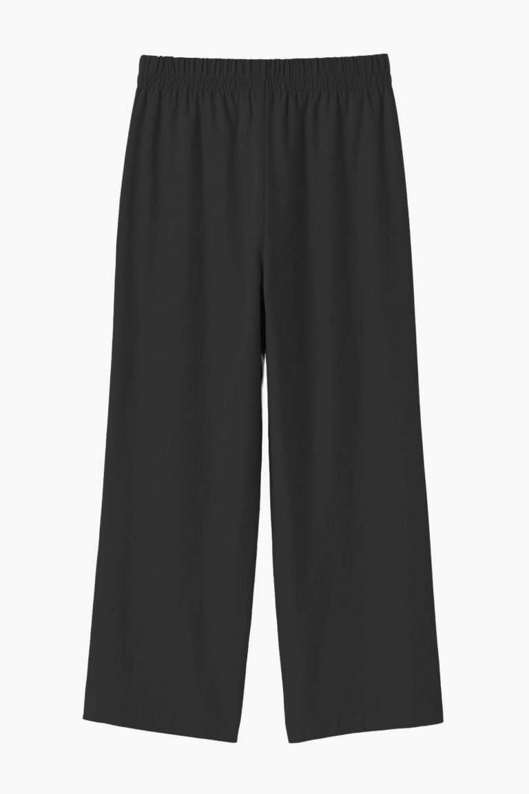 Mizalle Keten Dokulu Geniş Paça Siyah Rahat Pantolon - Mizalle