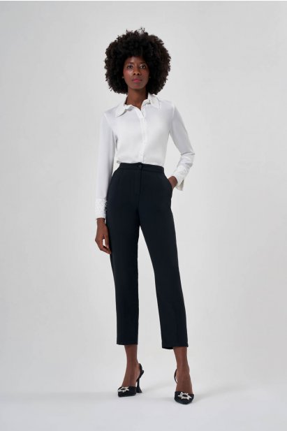 Mizalle Keten Dokulu Fit Siyah Pantolon - Mizalle