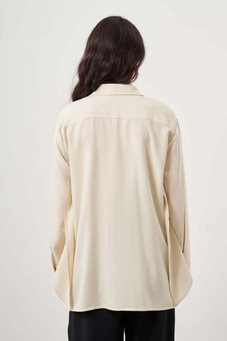 Mizalle Kat Detaylı Bej Rengi Keten Görünümlü Tunik - Mizalle