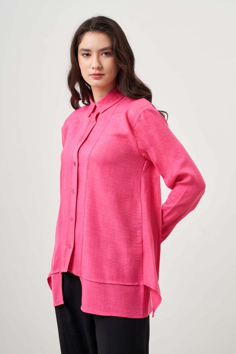 Mizalle Kat Detaylı Fuşya Keten Görünümlü Tunik - Mizalle