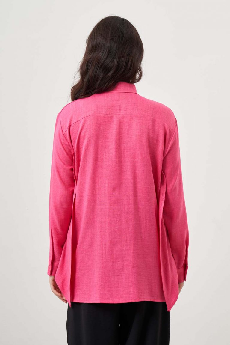 Mizalle Kat Detaylı Fuşya Keten Görünümlü Tunik - Mizalle