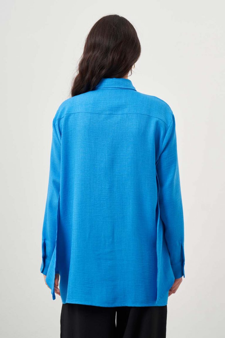 Mizalle Kat Detaylı Mavi Keten Görünümlü Tunik - Mizalle