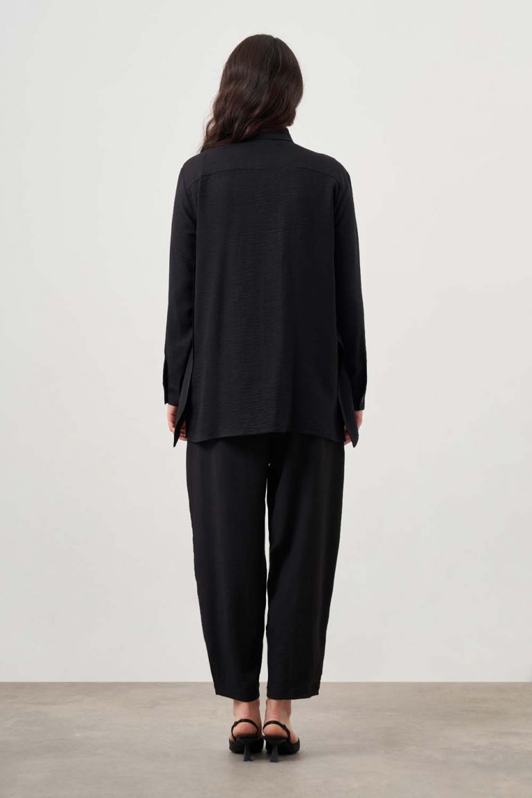 Mizalle Kat Detaylı Siyah Keten Görünümlü Tunik - Mizalle