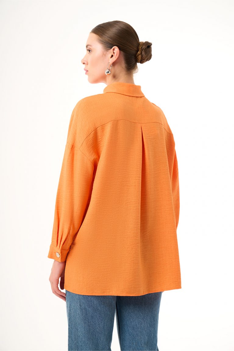 Mizalle Keten Dokulu Oversize Turuncu Gömlek - Mizalle