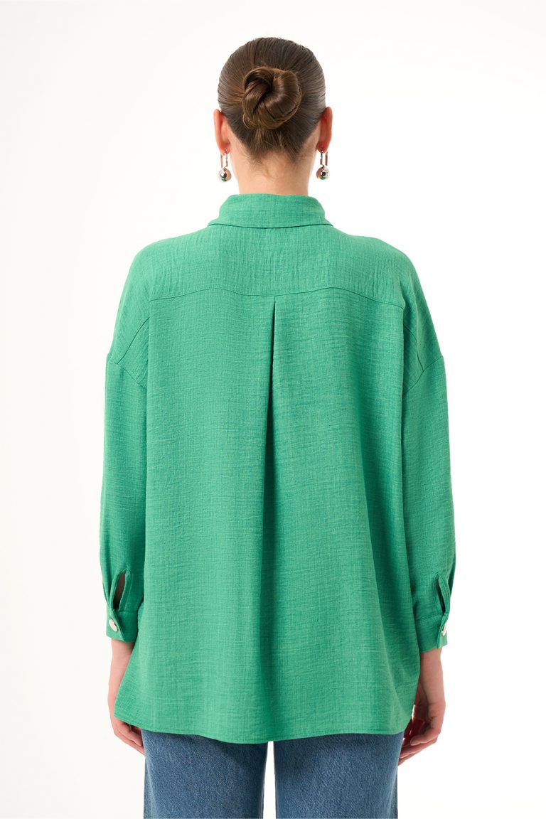 Mizalle Keten Dokulu Oversize Yeşil Gömlek - Mizalle