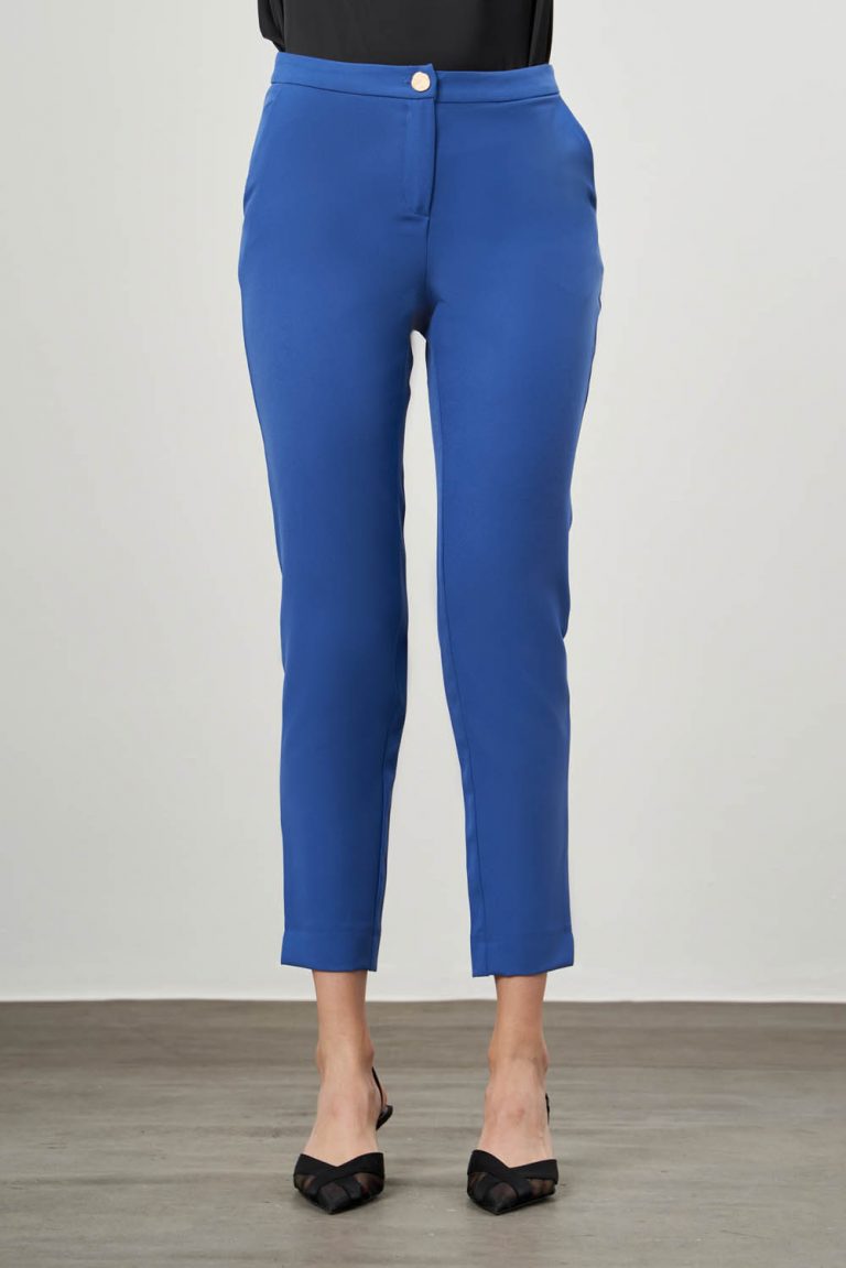 Mizalle Basic Kısa Paça Klasik İndigo Mavi Kumaş Pantolon - Mizalle