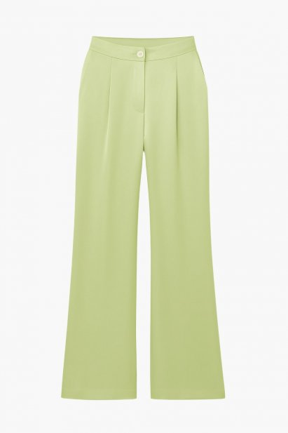 Mizalle Açık Yeşil İnce Krep Geniş Paça Cepli Pantolon - Mizalle