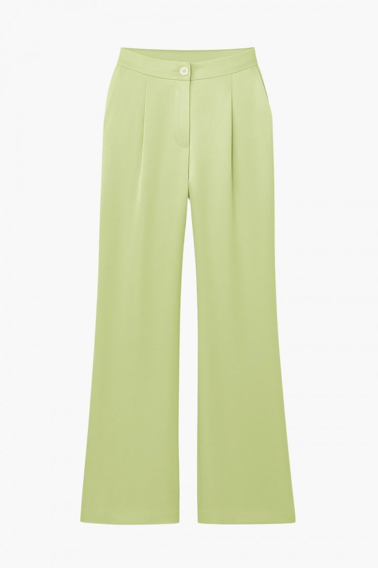 Mizalle Açık Yeşil İnce Krep Geniş Paça Cepli Pantolon - Mizalle