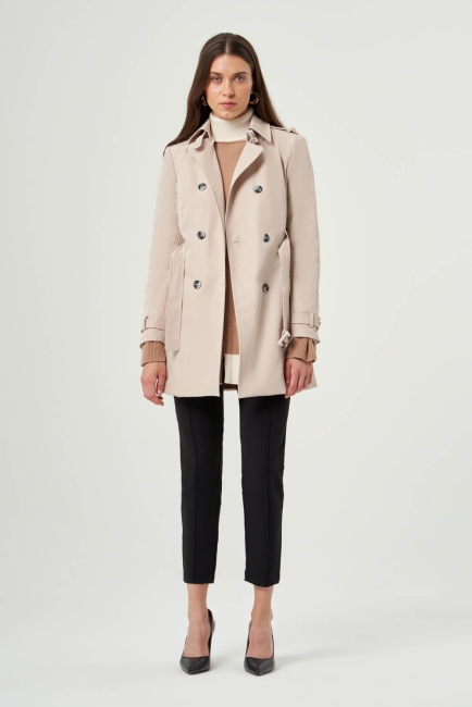 Mizalle - Mizalle Bej Rengi Premium Mac Trençkot  Mizalle - Mizalle Bej Rengi Premium Mac Trençkot