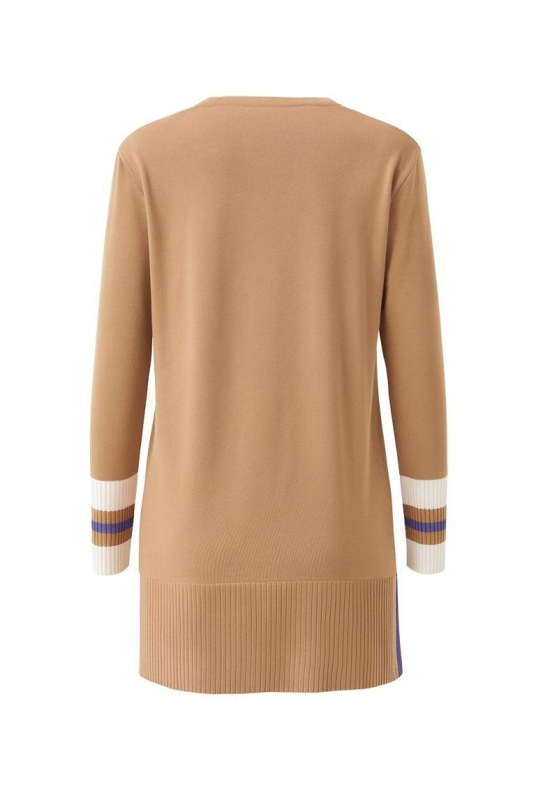 Mizalle Kol Çizgi Detaylı Uzun Camel Triko tunik - Mizalle