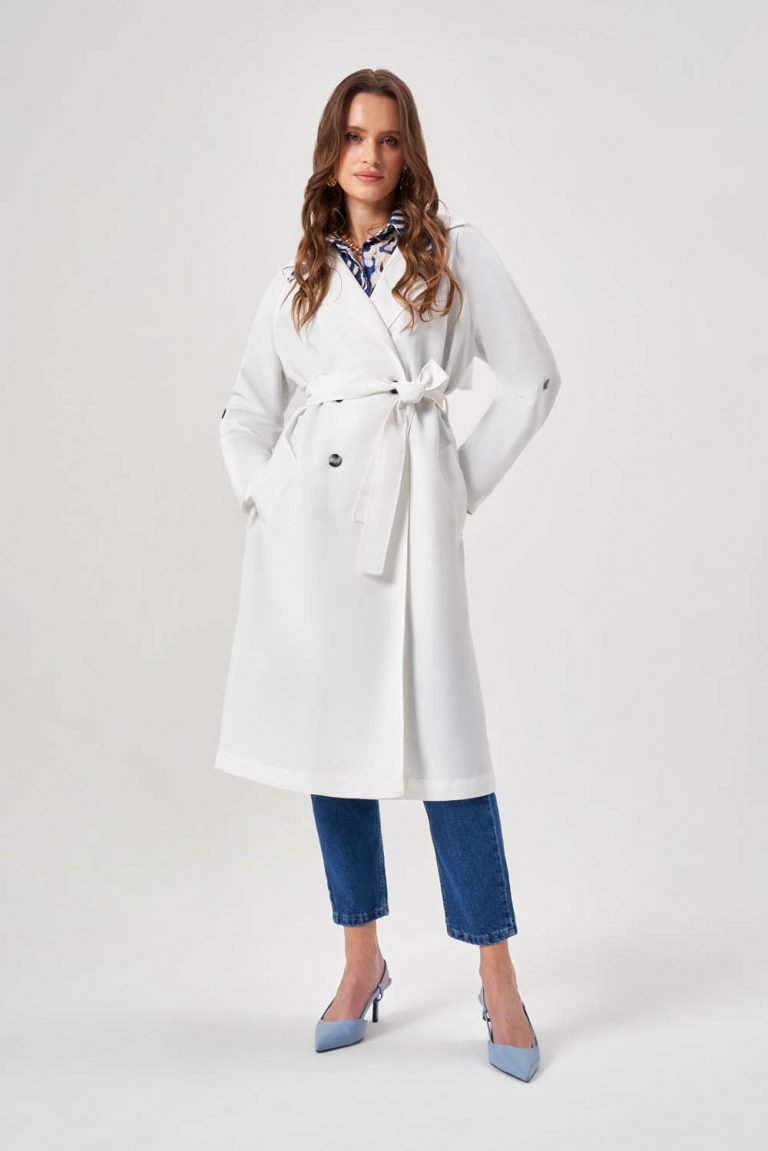 Mizalle Klasik Beyaz Mac Trençkot - Mizalle
