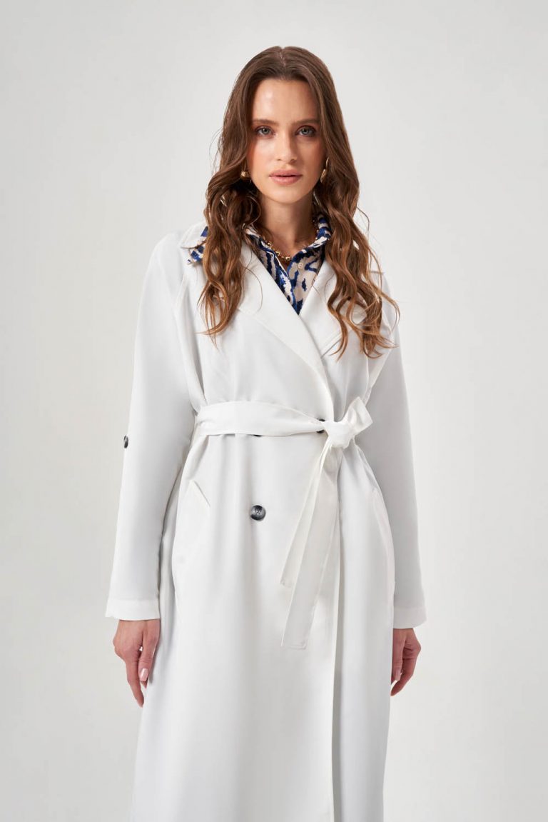 Mizalle Klasik Beyaz Mac Trençkot - Mizalle