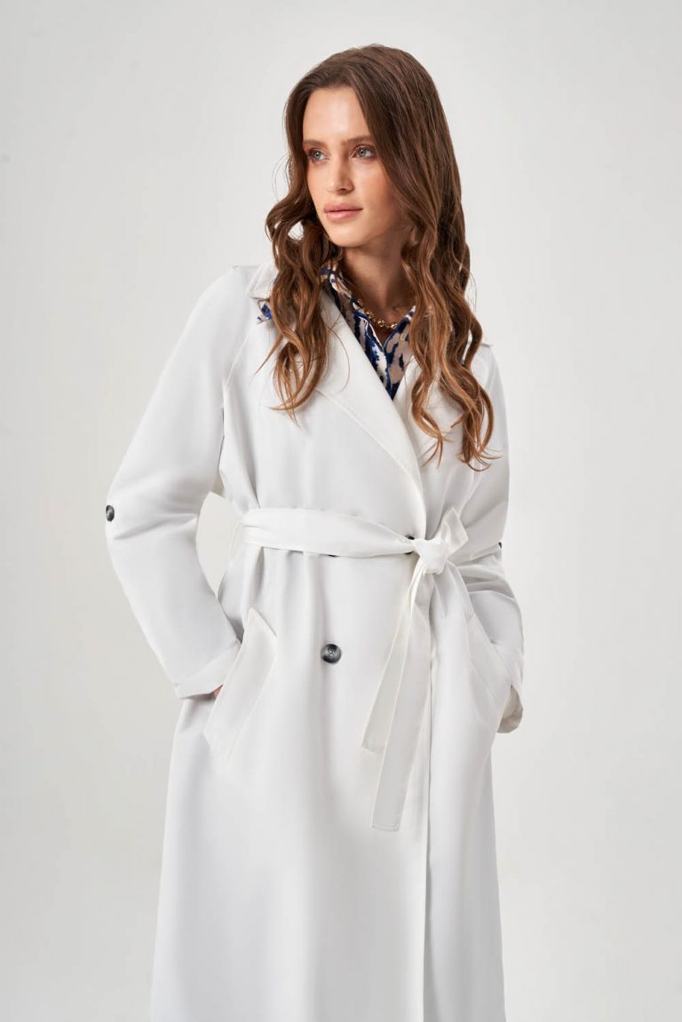 Mizalle Klasik Beyaz Mac Trençkot - Mizalle