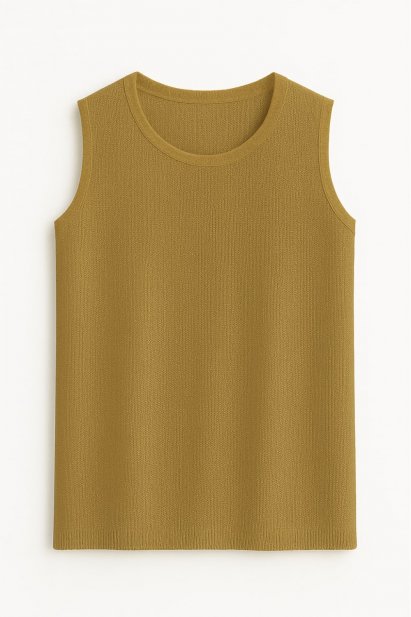 Mizalle Haki Yuvarlak Yaka Rayon Örme Kolsuz Uzun Triko Tunik - Mizalle