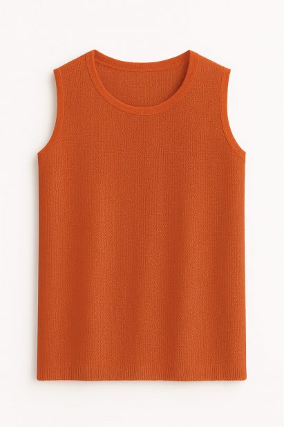 Mizalle Nar Çiçeği Yuvarlak Yaka Rayon Örme Kolsuz Uzun Triko Tunik - Mizalle