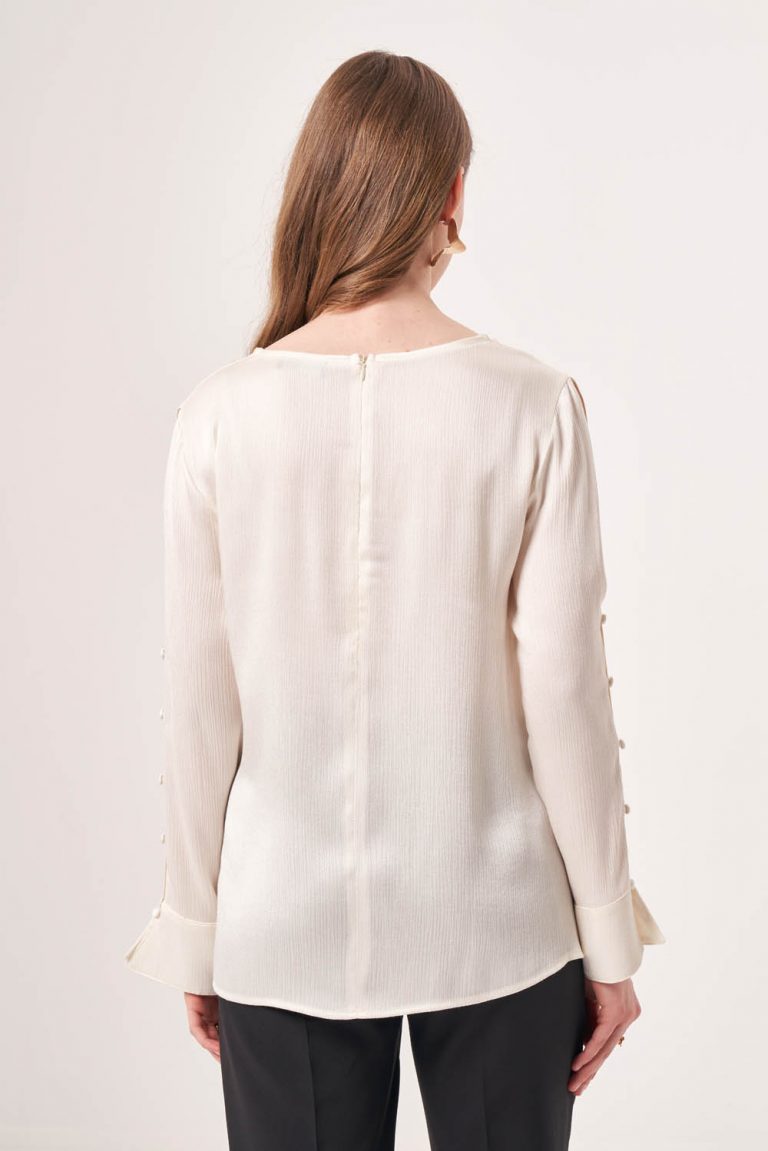 Kolu Detaylı Uzun Ekru Bluz - Mizalle