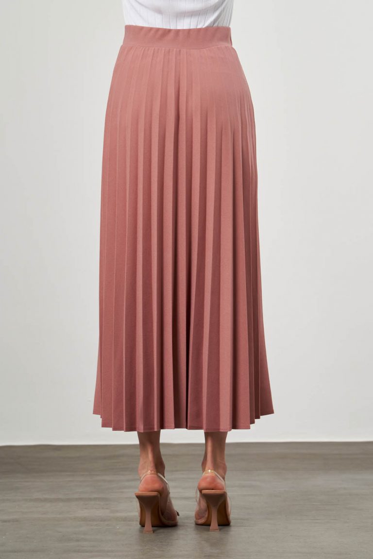 Mizalle Piliseli Örme Krep Uzun Gül Kurusu Rengi Etek - Mizalle