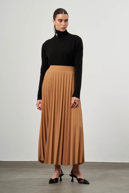 Mizalle - Krep Örme Piliseli Vizon Etek