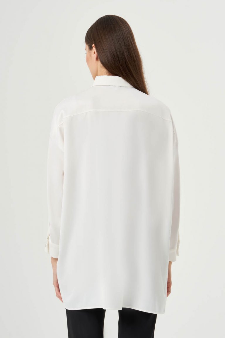 Mizalle Metal Düğmeli Ekru Klasik Saten Gömlek - Mizalle