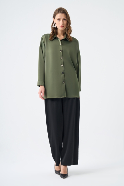 Mizalle - Metal Düğmeli Haki Tunik Mizalle - Metal Düğmeli Haki Tunik