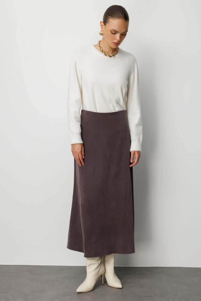 Mizalle A Kesim Cupro Kahverengi Maksi Etek - Mizalle