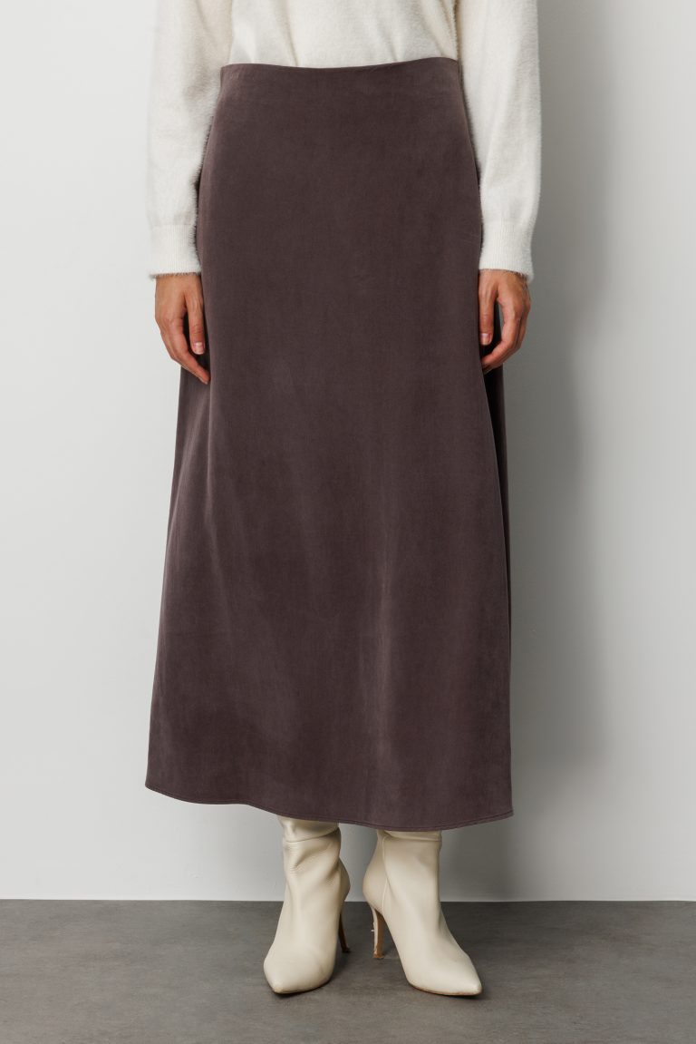 Mizalle A Kesim Cupro Kahverengi Maksi Etek - Mizalle