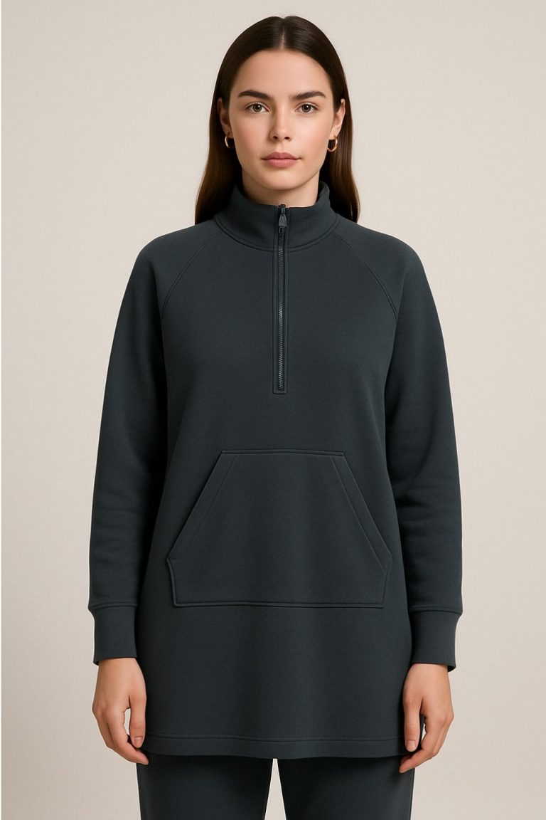 Mizalle Antrasit Modal Yumuşak Dokulu Rahat Kesim Fermuarlı Uzun Tunik - Mizalle