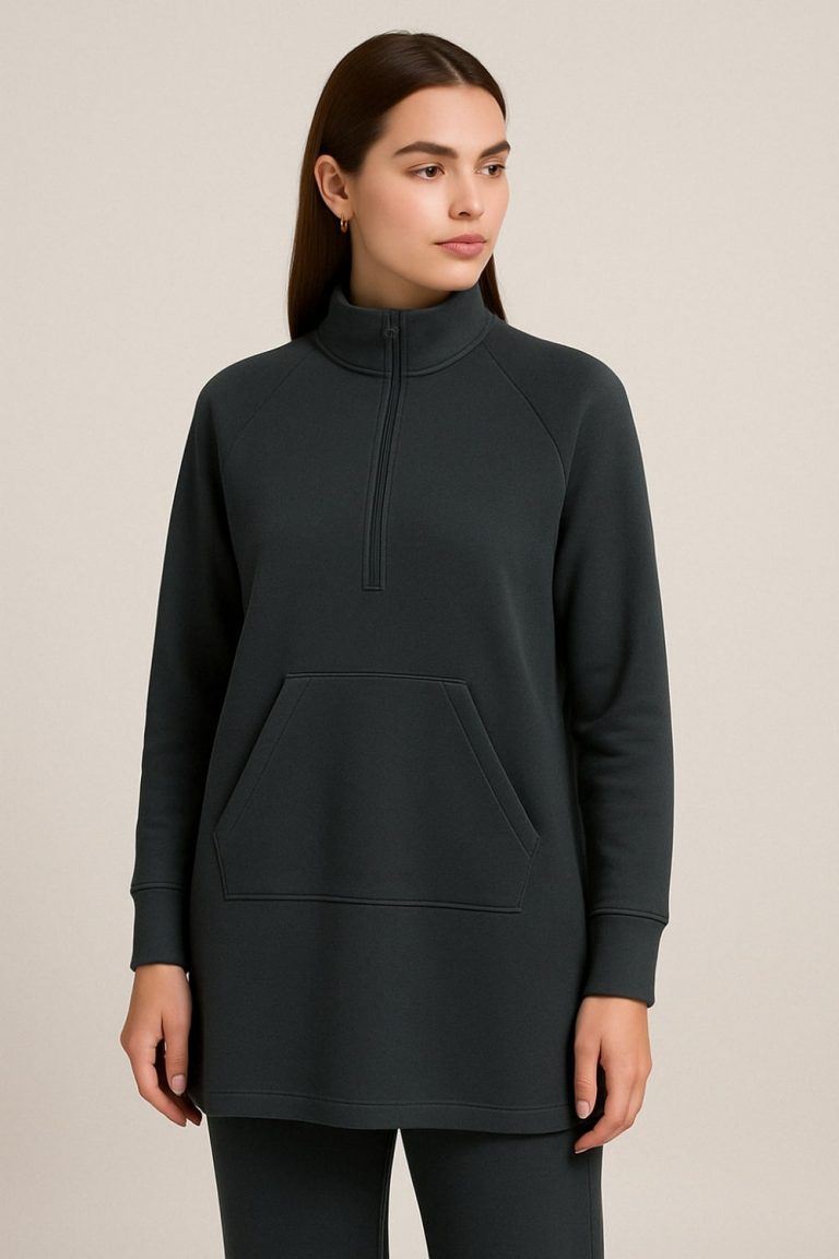 Mizalle Antrasit Modal Yumuşak Dokulu Rahat Kesim Fermuarlı Uzun Tunik - Mizalle