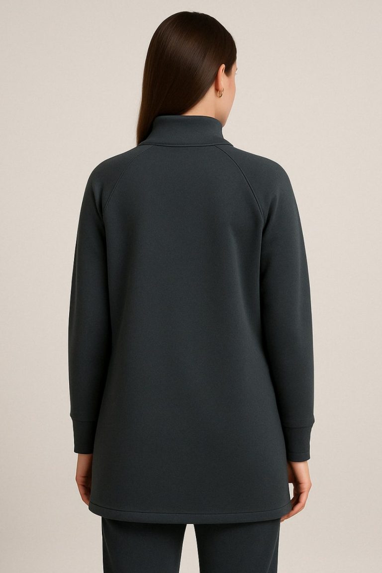 Mizalle Antrasit Modal Yumuşak Dokulu Rahat Kesim Fermuarlı Uzun Tunik - Mizalle