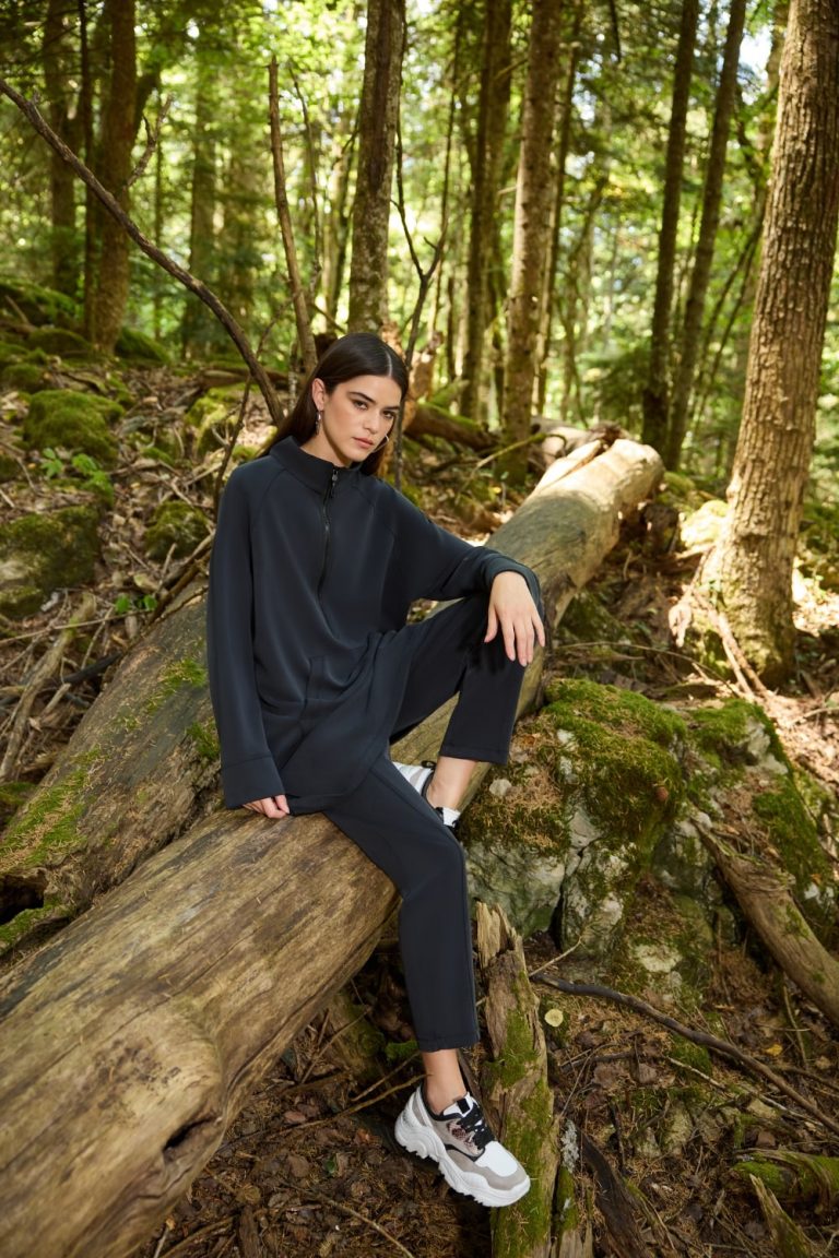 Mizalle Antrasit Modal Yumuşak Dokulu Rahat Kesim Fermuarlı Uzun Tunik - Mizalle