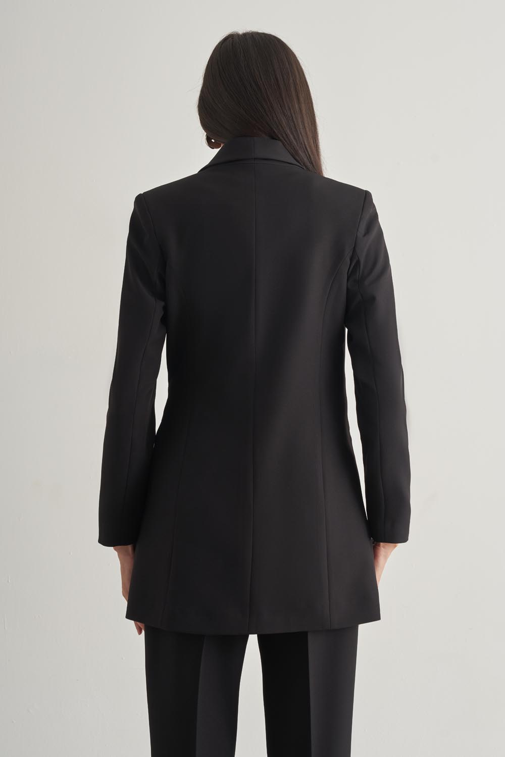 Mizalle Bağlama Detaylı Siyah Krep Blazer Ceket