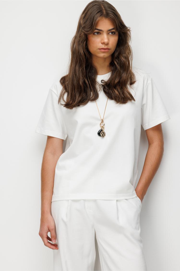Mizalle Basic Düz Suprem Ekru T-Shirt - 1