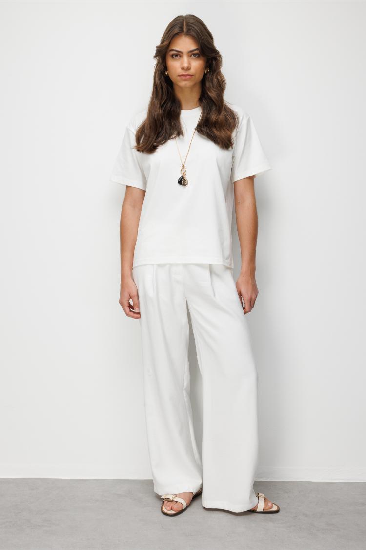Mizalle Basic Düz Suprem Ekru T-Shirt - 2
