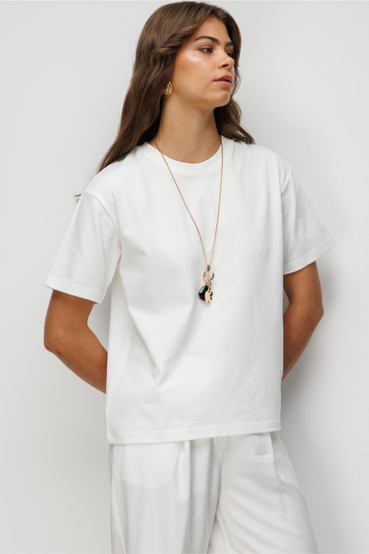 Mizalle Basic Düz Suprem Ekru T-Shirt - Mizalle